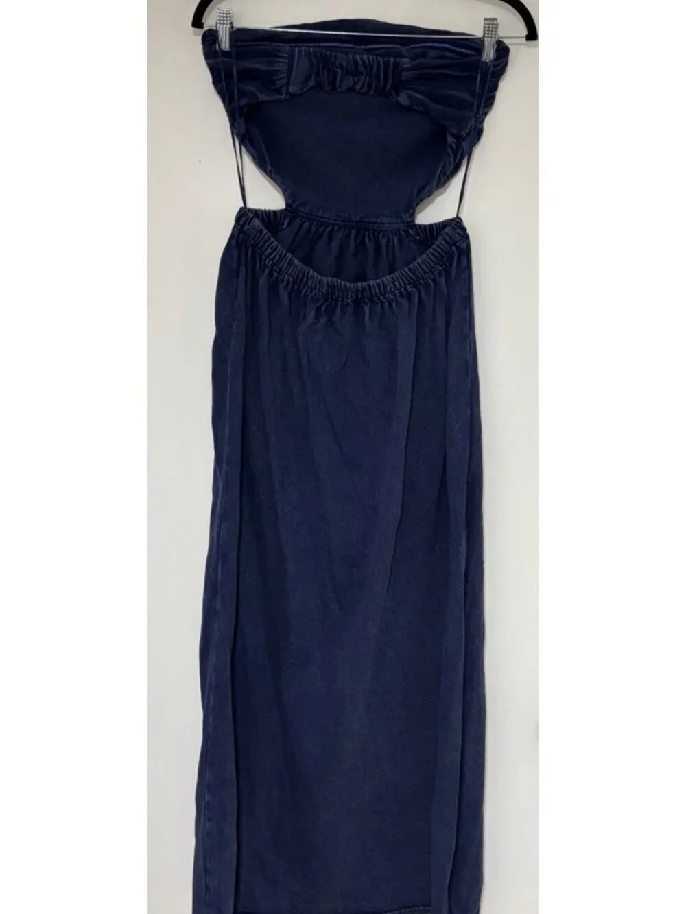 Free People Trangelica Strapless Maxi Dress Ruching Front Cutout Side Blue Small